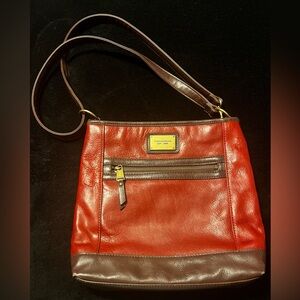 UC Tignanello Red & Brown Leather Shoulder Bag Handbag Purse